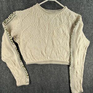 COOGI Australia Sweater Women White Crop Knit Pullover Sleeve Logos Short XL